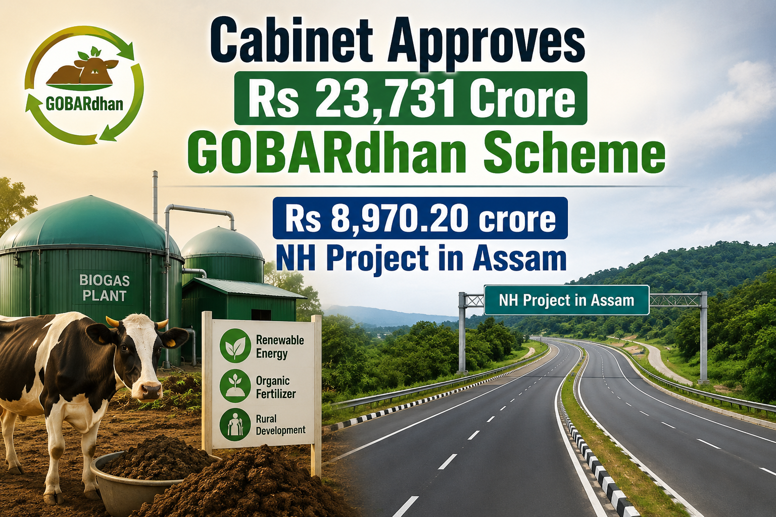 Cabinet Approves Rs 23,731 Crore GOBARdhan Scheme; Rs 8,970.20 crore NH Project in Assam