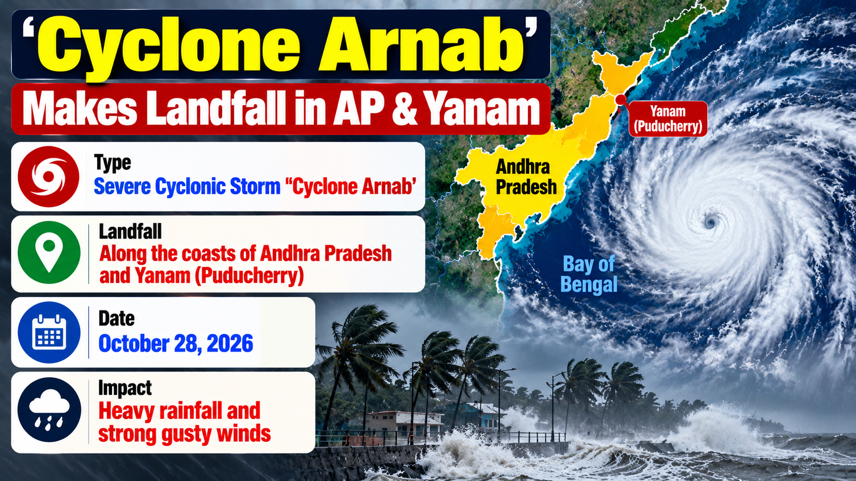 Severe Cyclone Arnab Makes Landfall Along Andhra Pradesh and Yanam Coasts
