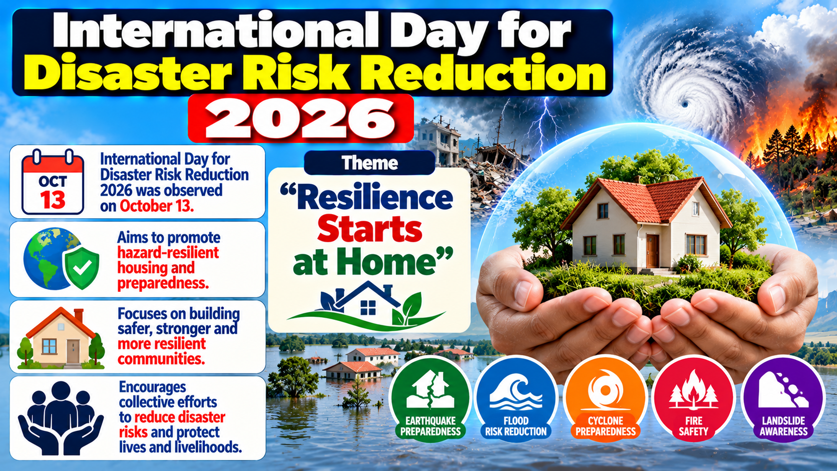 International Day for Disaster Risk Reduction 2026 Observed Globally on October 13 Under Theme "Resilience Starts at Home"