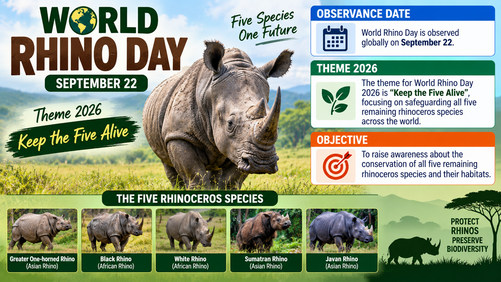 World Rhino Day 2026: Celebrated with 'Keep the Five Alive' Theme; Project Rhino Launched