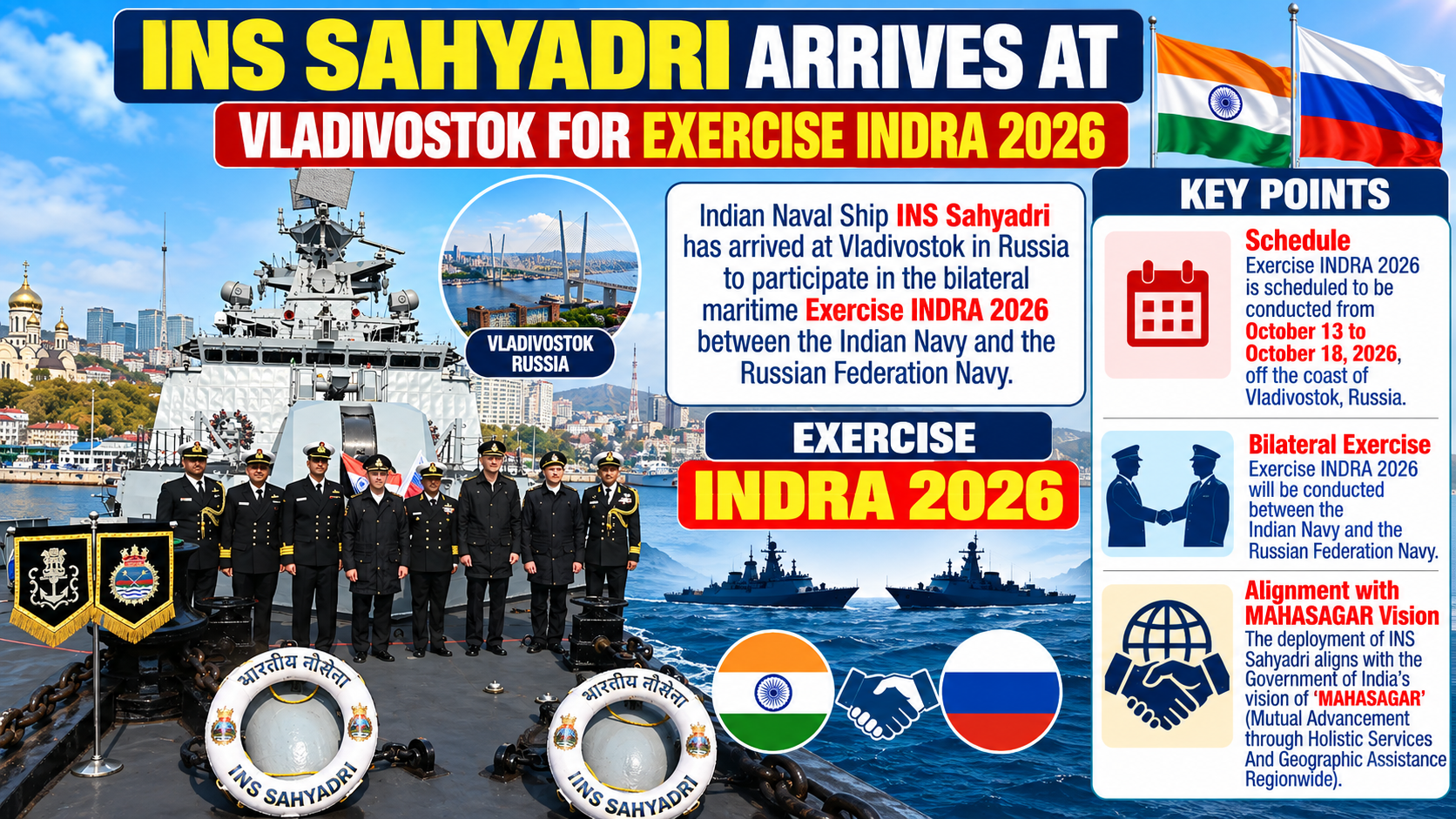 INS Sahyadri Arrives in Russia for India-Russia Naval Exercise INDRA 2026