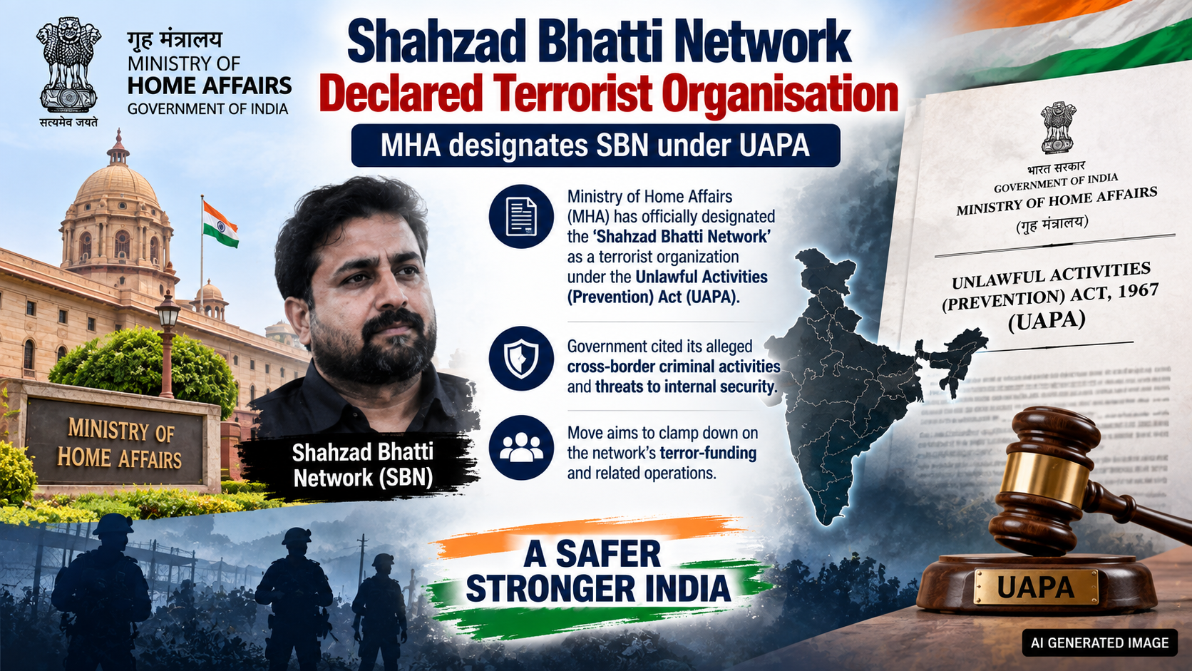 MHA Declares Shehzad Bhatti Network as Terrorist Organization Under UAPA
