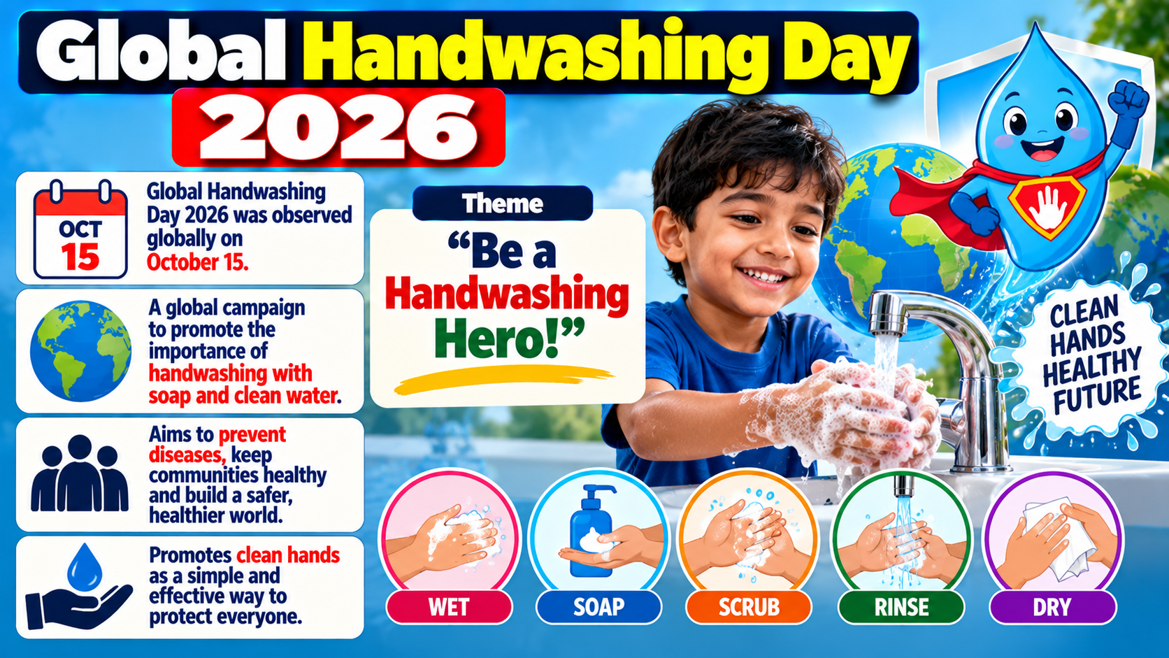 Global Handwashing Day 2026 Observed Globally on October 15 Under Theme "Be a Handwashing Hero!"