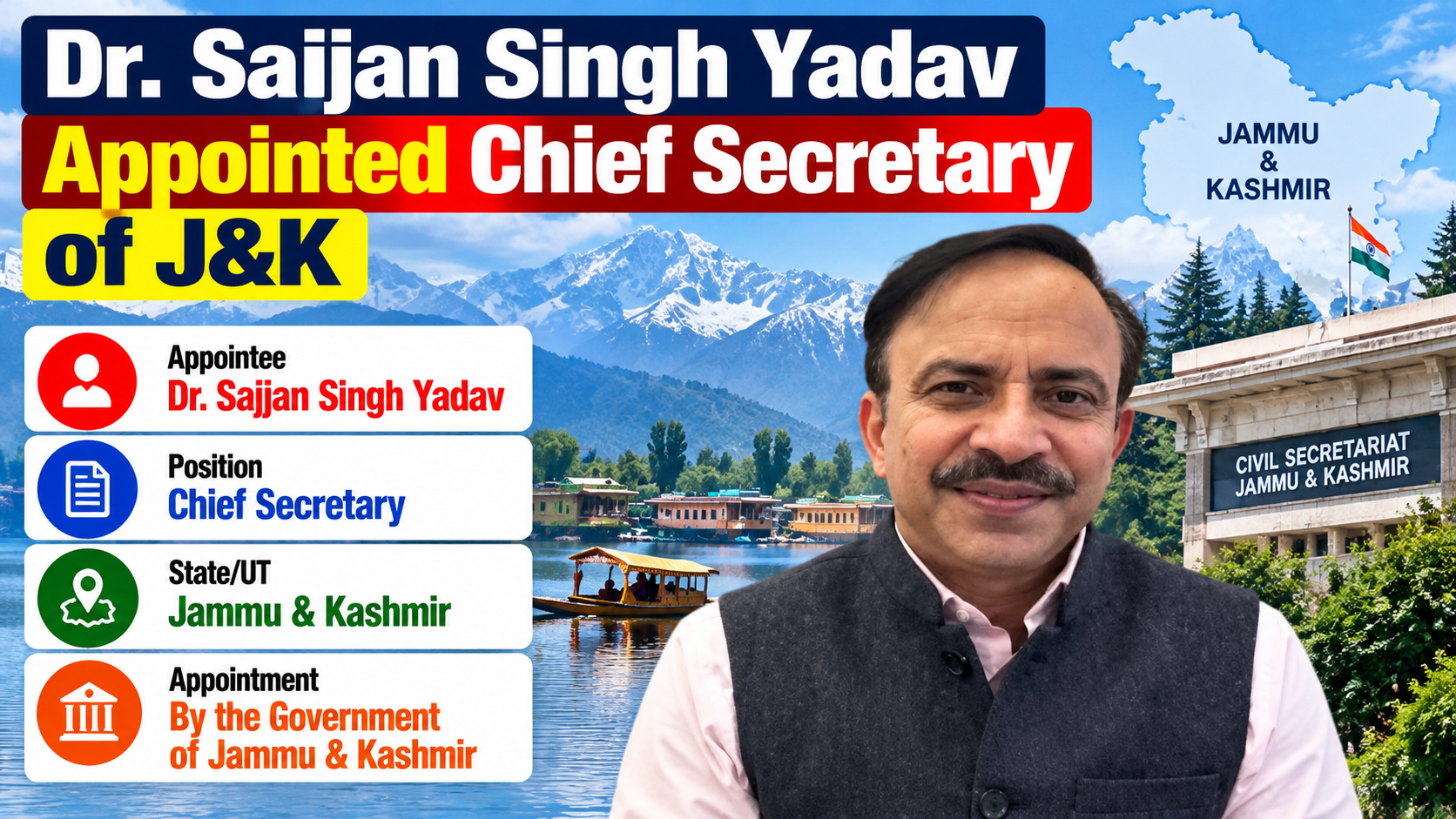 Dr. Sajjan Singh Yadav Appointed Chief Secretary of J&K