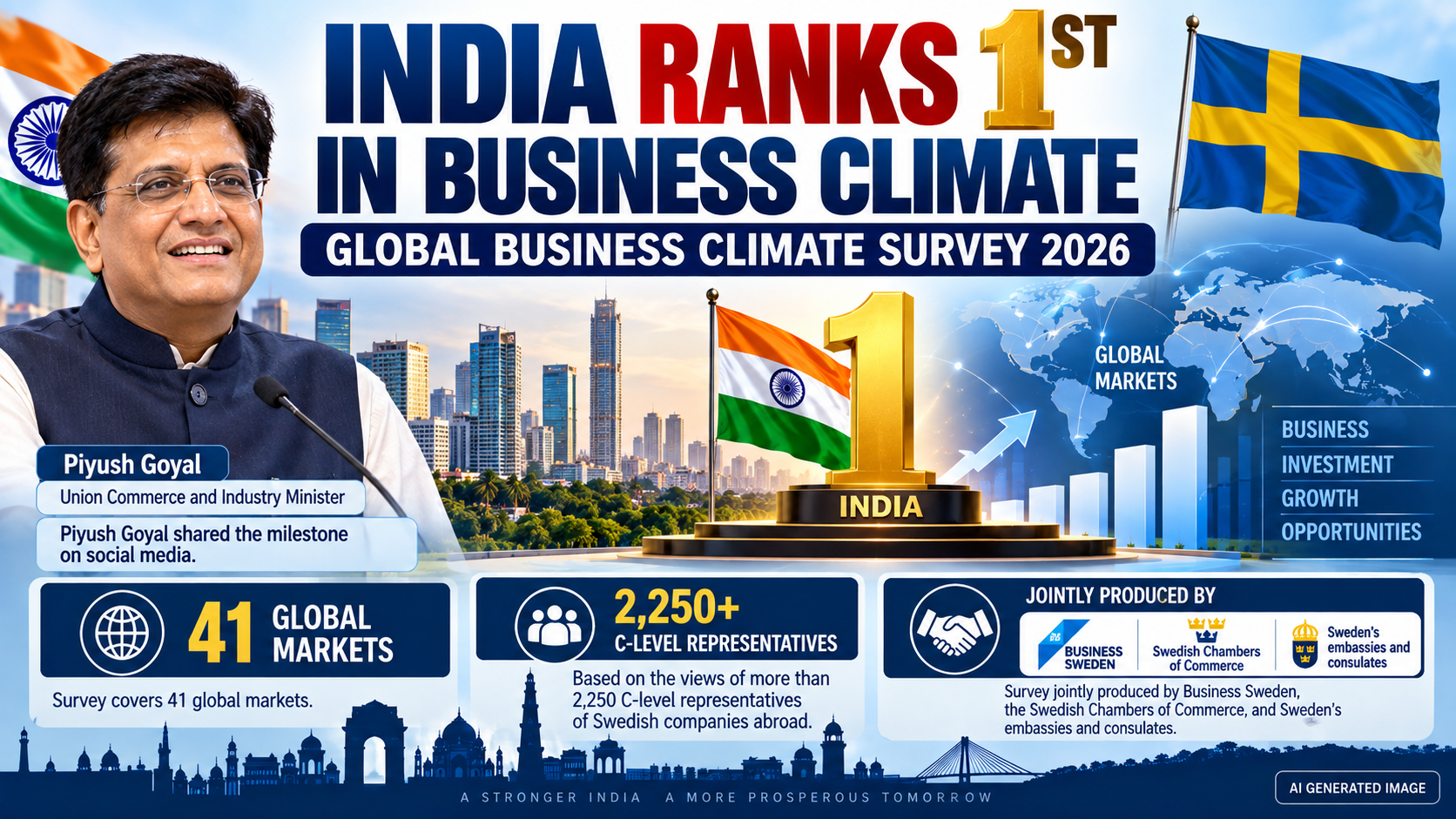 India Ranks First in Business Climate Among 41 Global Markets: Swedish Chamber Survey
