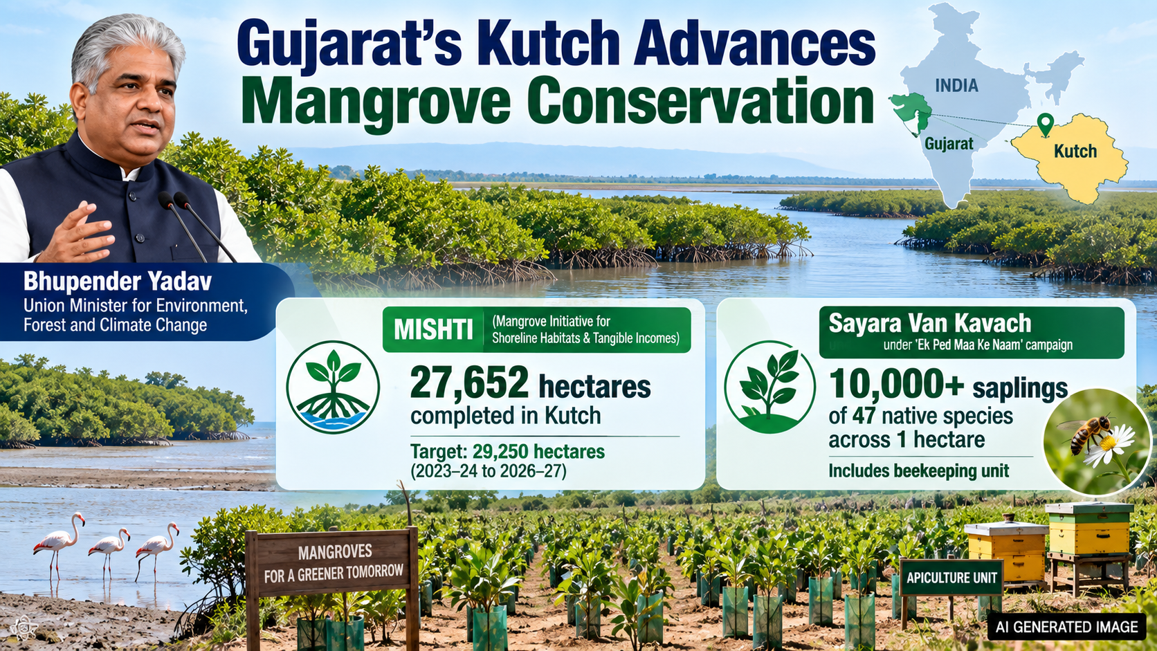 Gujarat Completes Mangrove Plantation Across 27,000 Hectares in Kutch Under ‘MISHTI’ Scheme