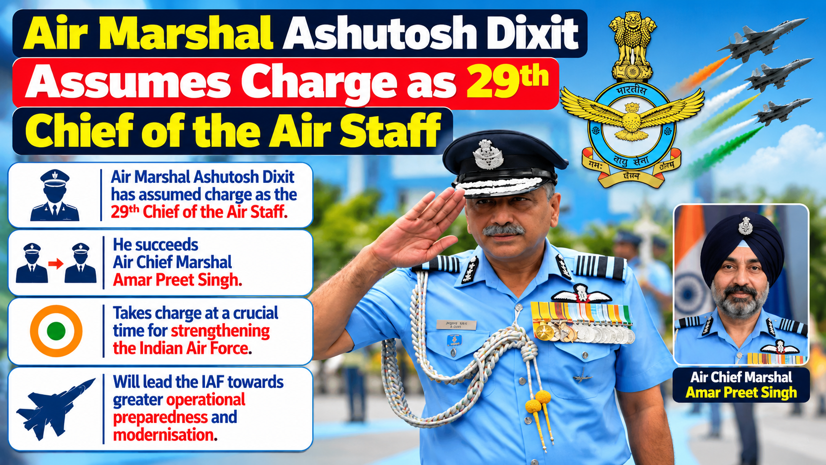 Air Marshal Ashutosh Dixit Assumes Charge as India's 29th Air Force Chief