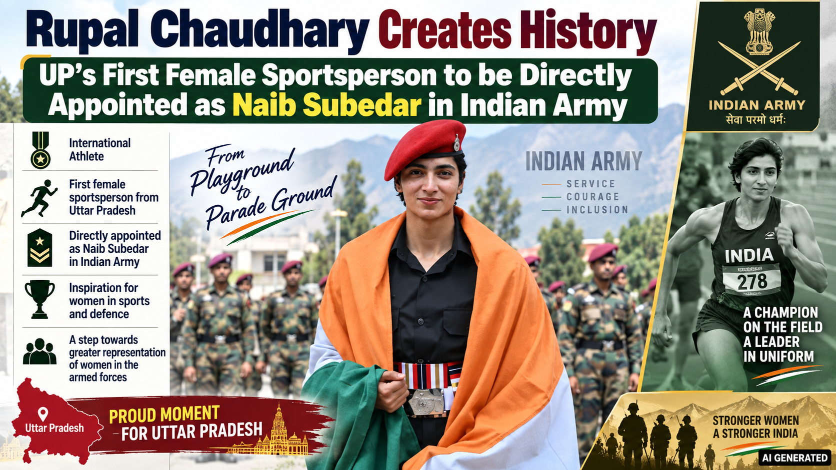 Rupal Chaudhary : UP's First Female Athlete to Join Army as Naib Subedar