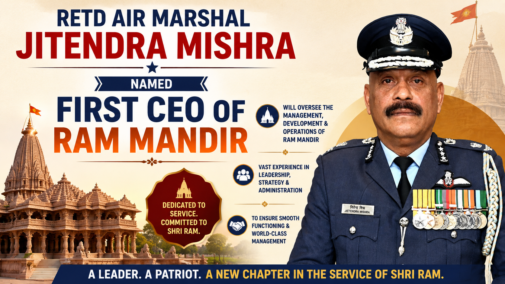 Retd Air Marshal Jitendra Mishra Named First CEO of Ram Mandir