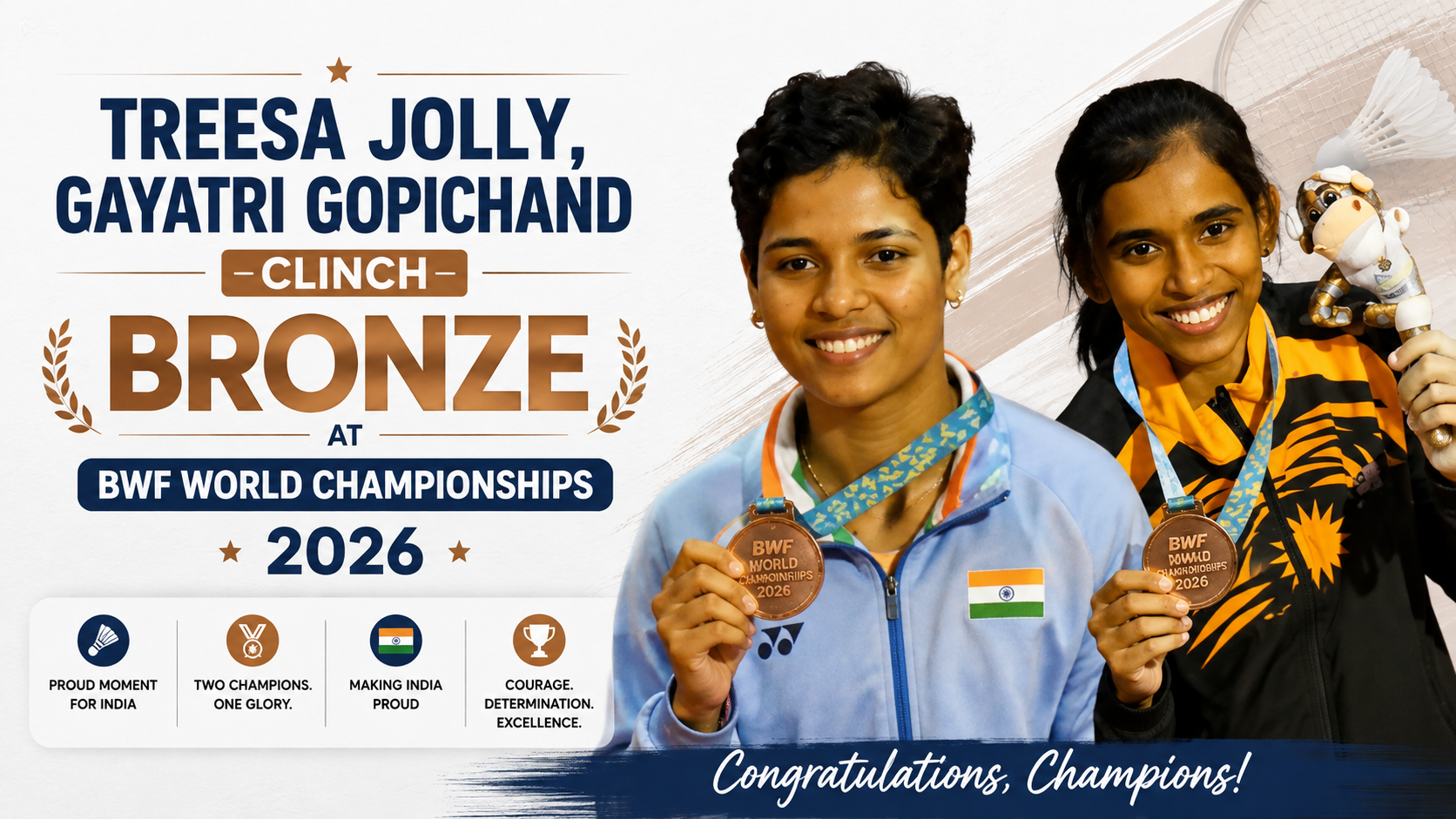 Treesa Jolly, Gayatri Gopichand Clinch Bronze at BWF World Championships