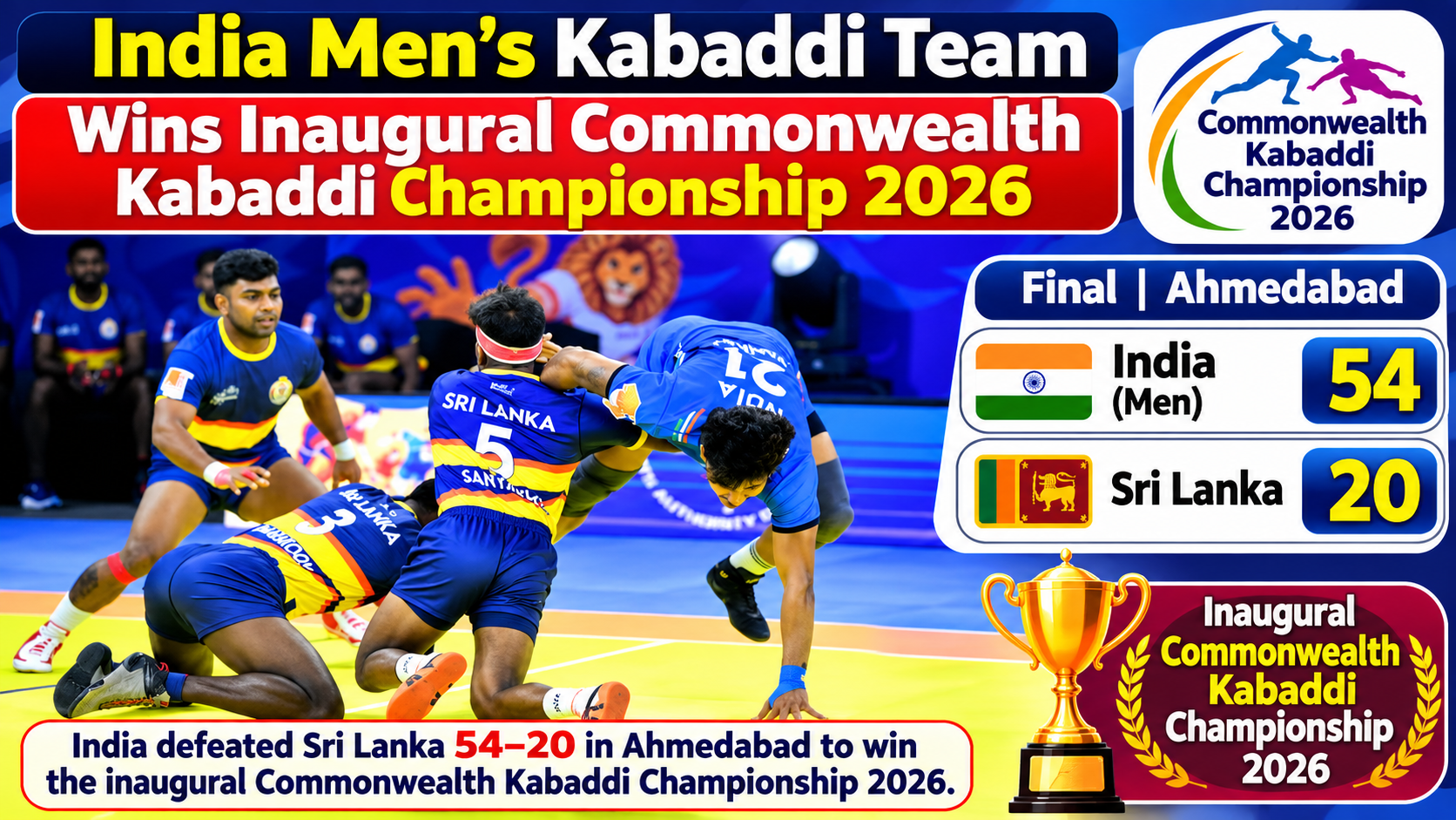 Indian Men’s Kabaddi Team Crowned Commonwealth Champions After Dominant Win Over Sri Lanka