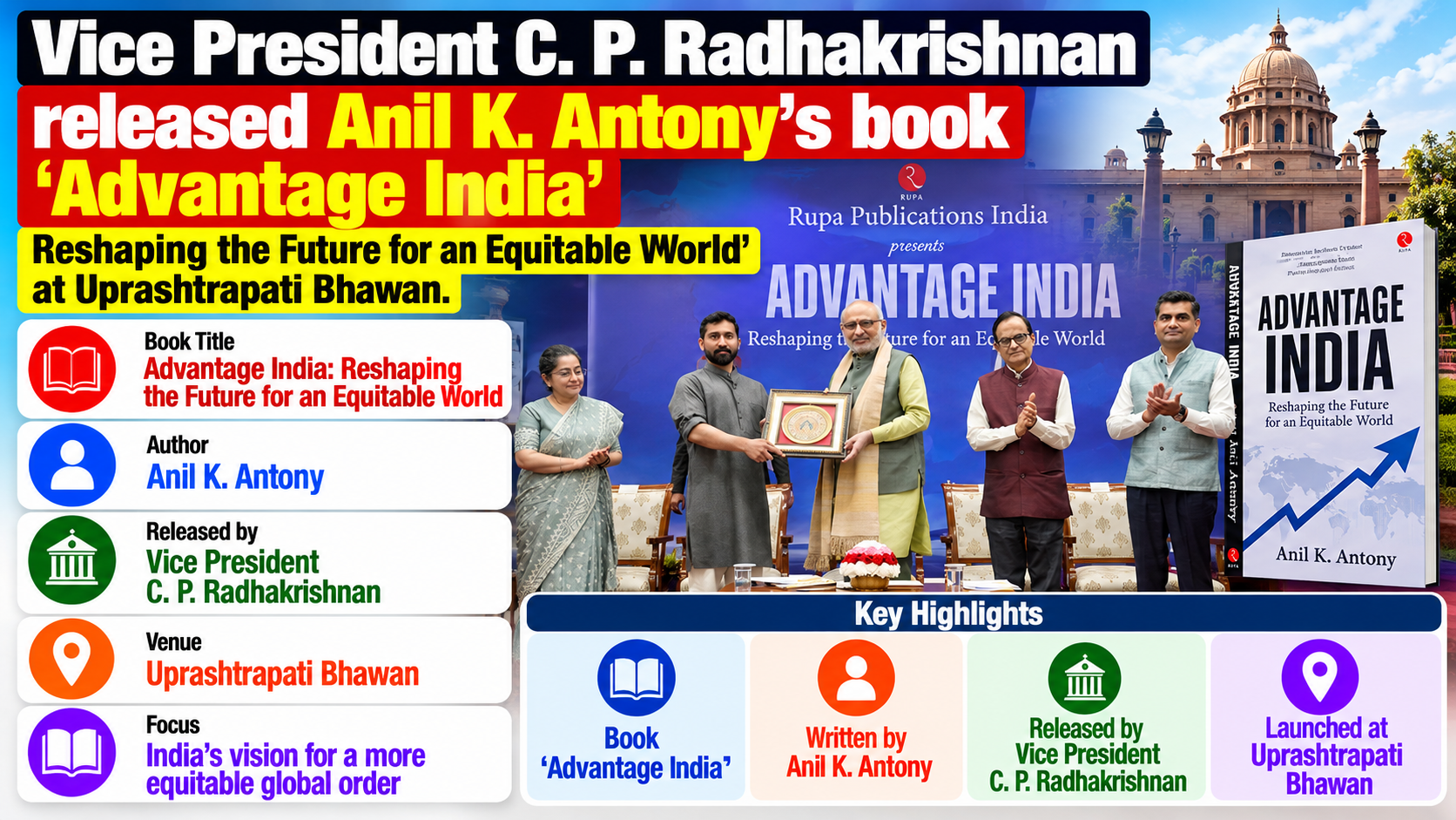 VP C. P. Radhakrishnan Releases Book 'Advantage India'