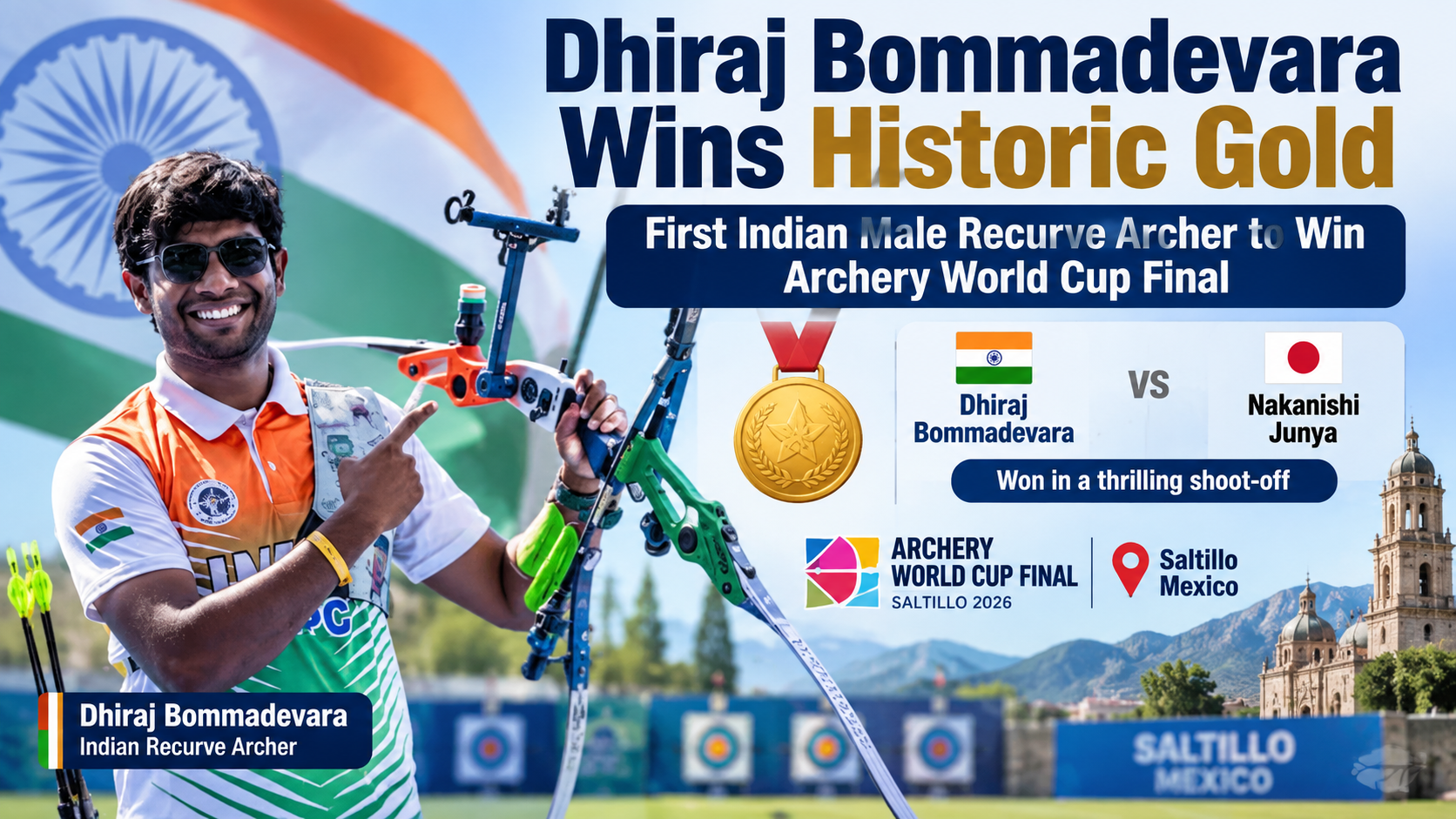 Dhiraj Bommadevara Becomes First Indian Male Recurve Archer to Win World Cup Final Gold