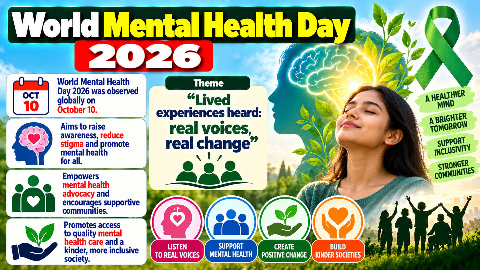World Mental Health Day 2026 Observed Globally on October 10 Under Theme "Lived experiences heard: real voices, real change."