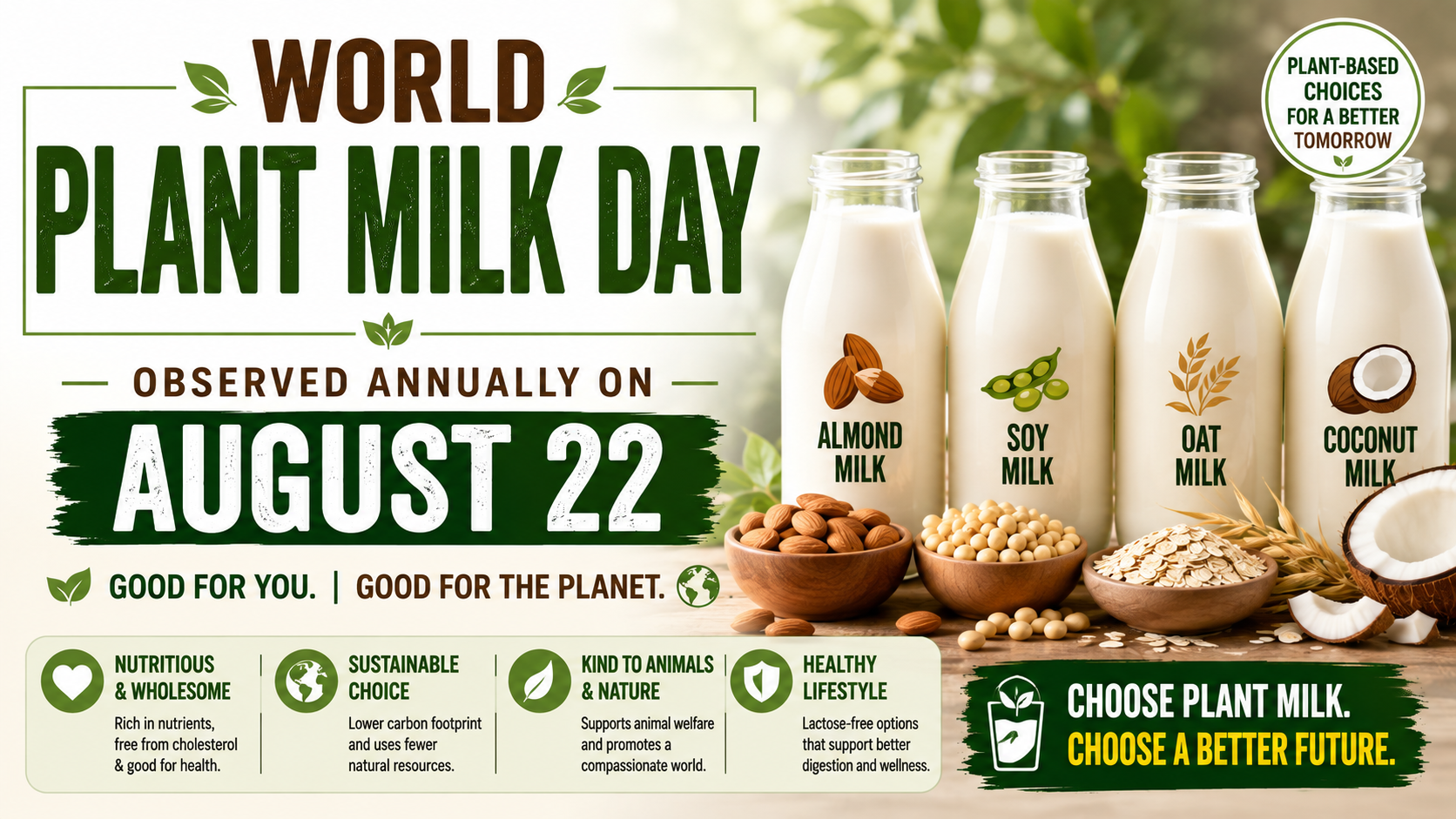World Plant Milk Day Observed Annually on August 22