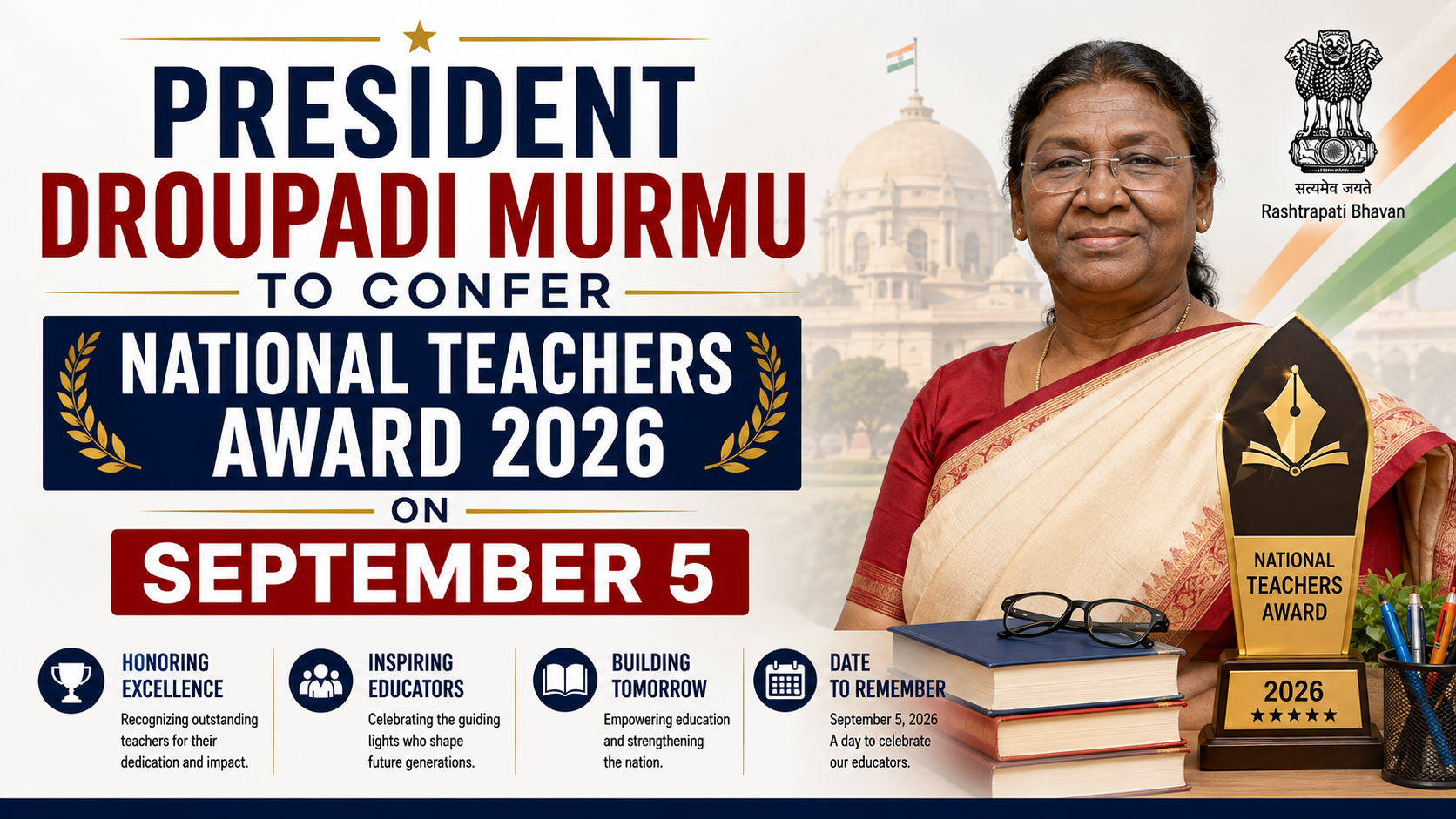 President Droupadi Murmu to Confer National Teachers Award 2026 on September 5