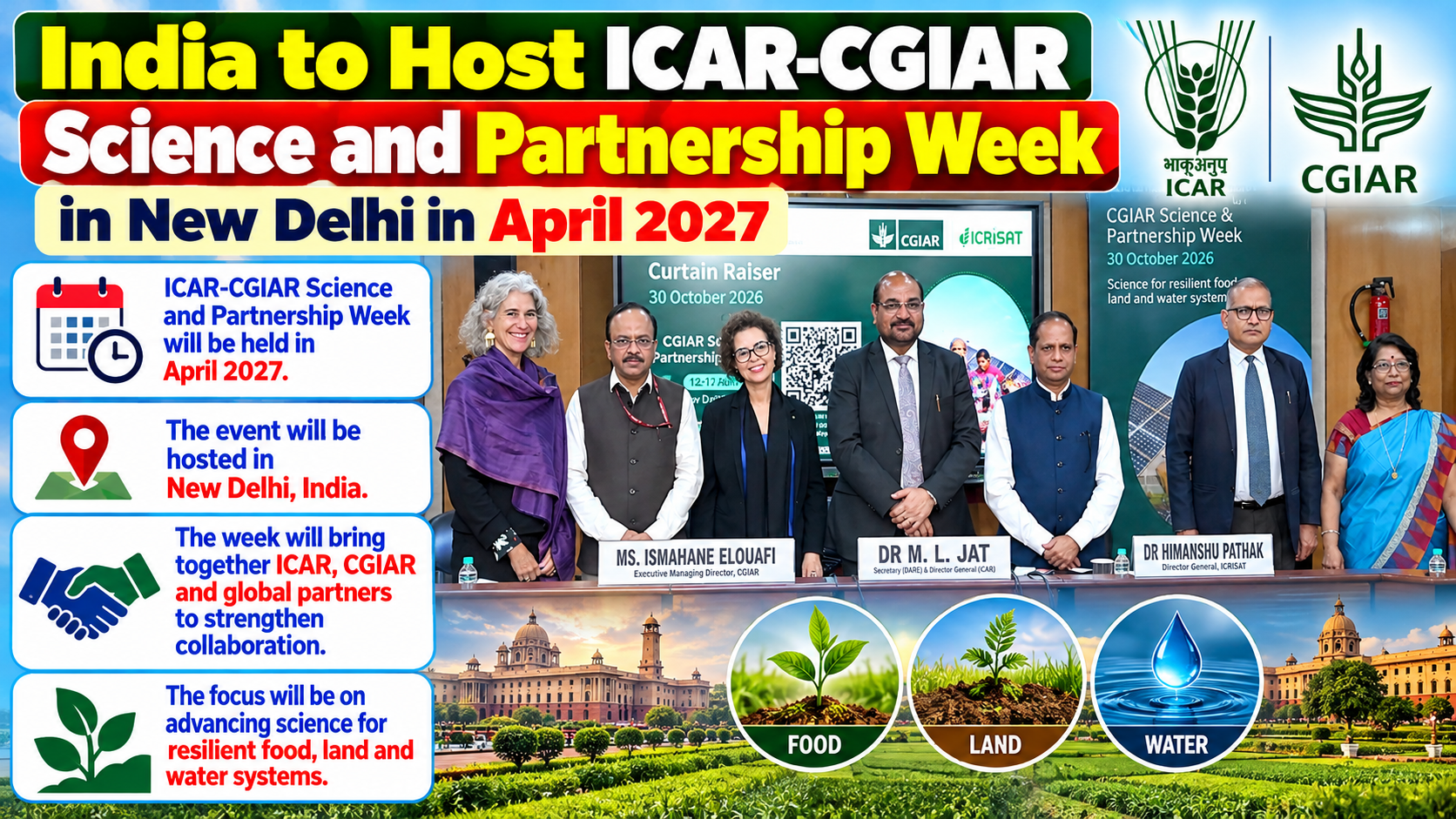 India to Host ICAR-CGIAR Science and Partnership Week in New Delhi in April 2027