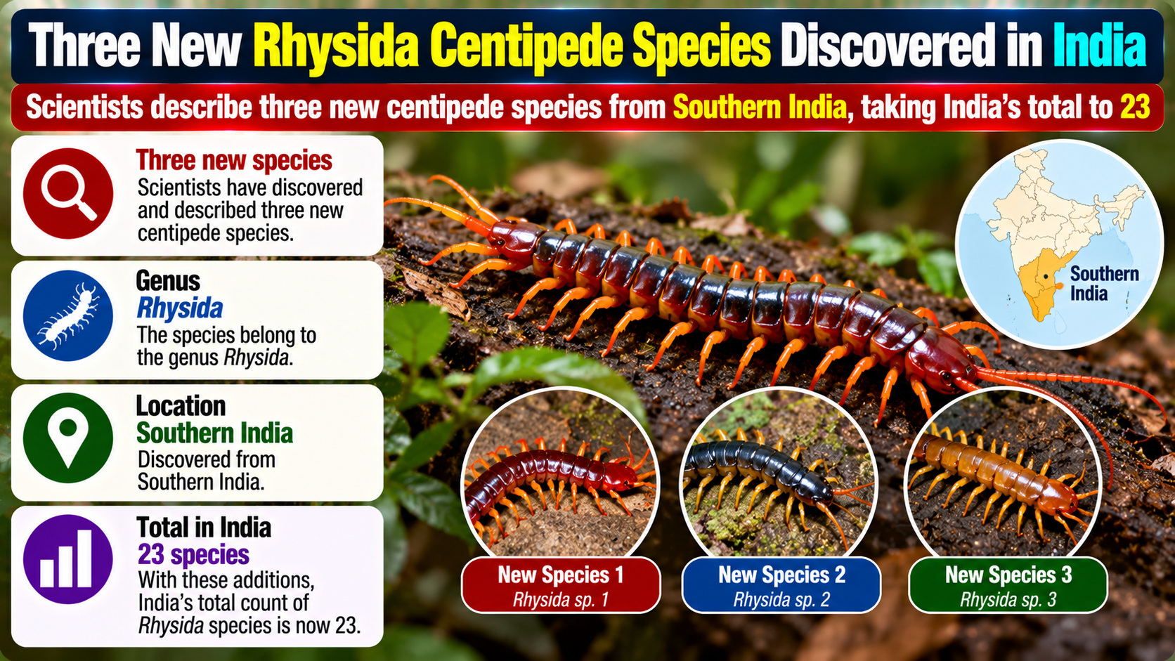Three New Centipede Species Discovered in South India