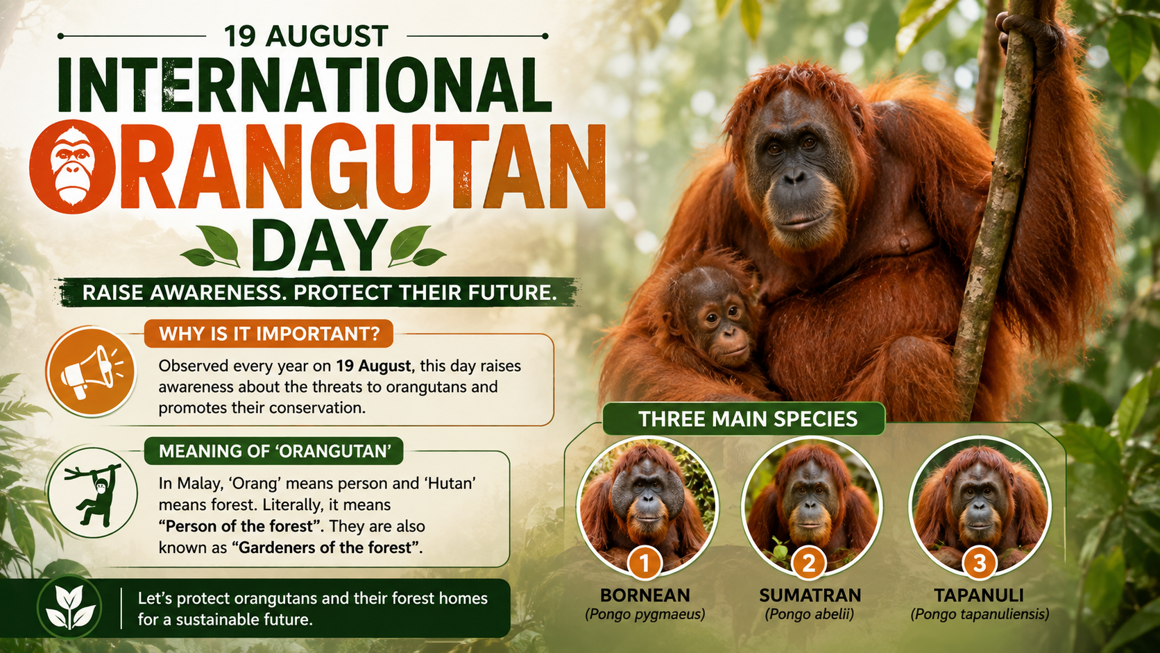 International Orangutan Day Observed on August 19, 2026: Significance and Facts