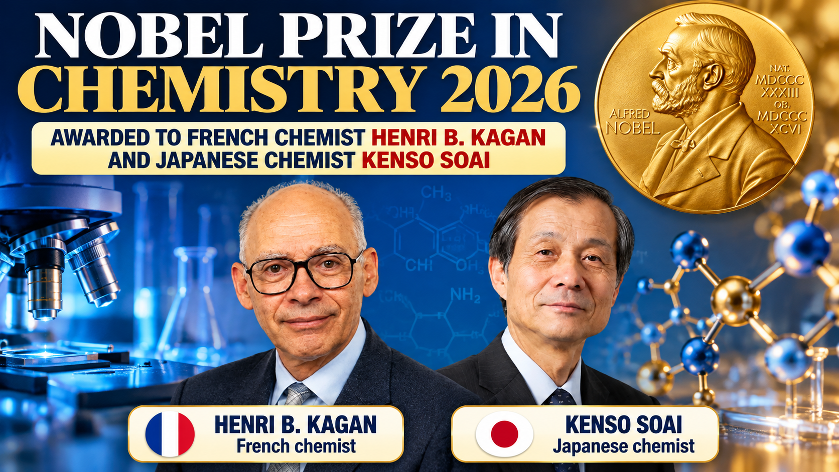French Chemist Henri B. Kagan and Japanese Chemist Kenso Soai Win 2026 Nobel Prize in Chemistry