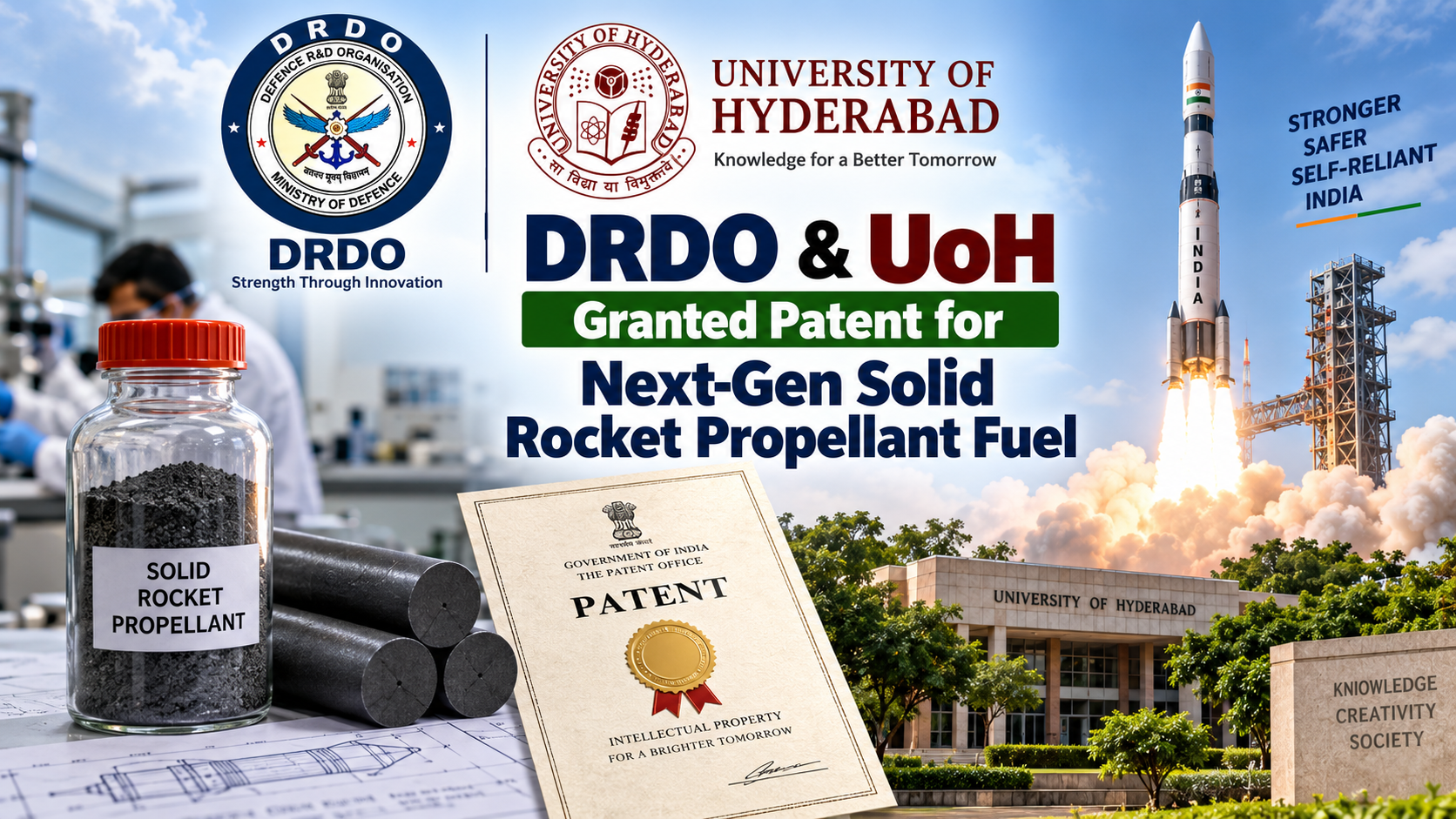 DRDO & UoH Granted Patent for Next-Gen Solid Rocket Propellant Fuel