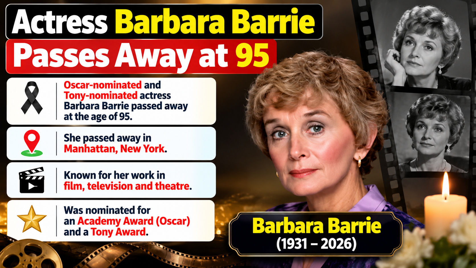 Oscar-Nominated Actress Barbara Barrie Passes Away at 95 in New York