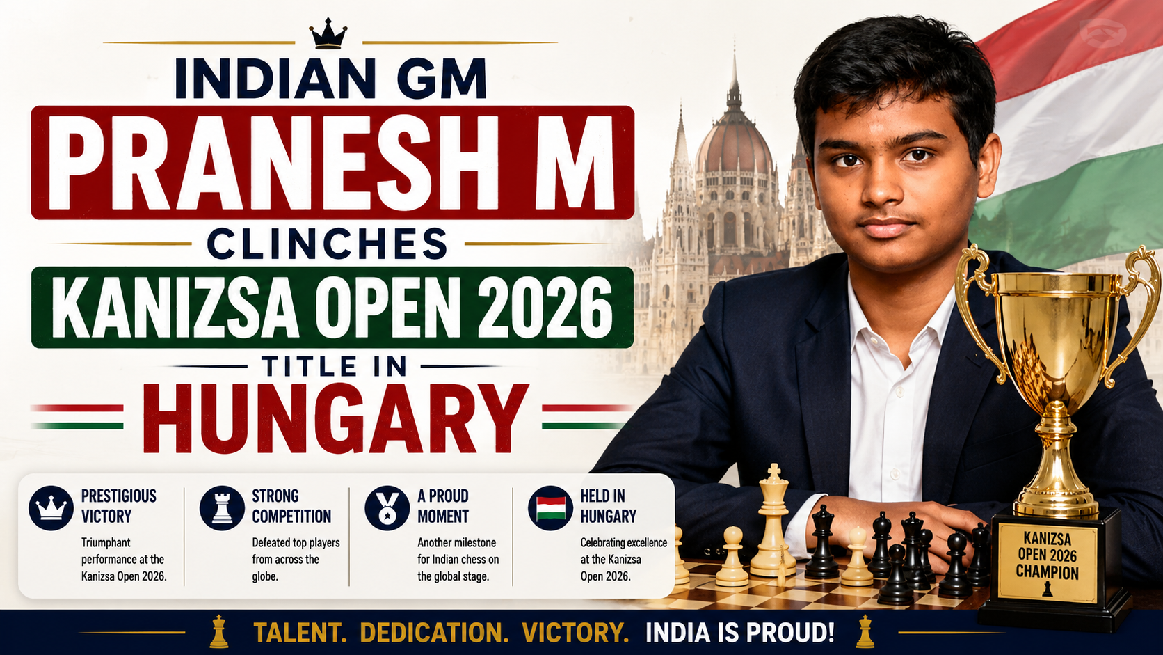 Indian GM Pranesh M Clinches Kanizsa Open 2026 Title in Hungary
