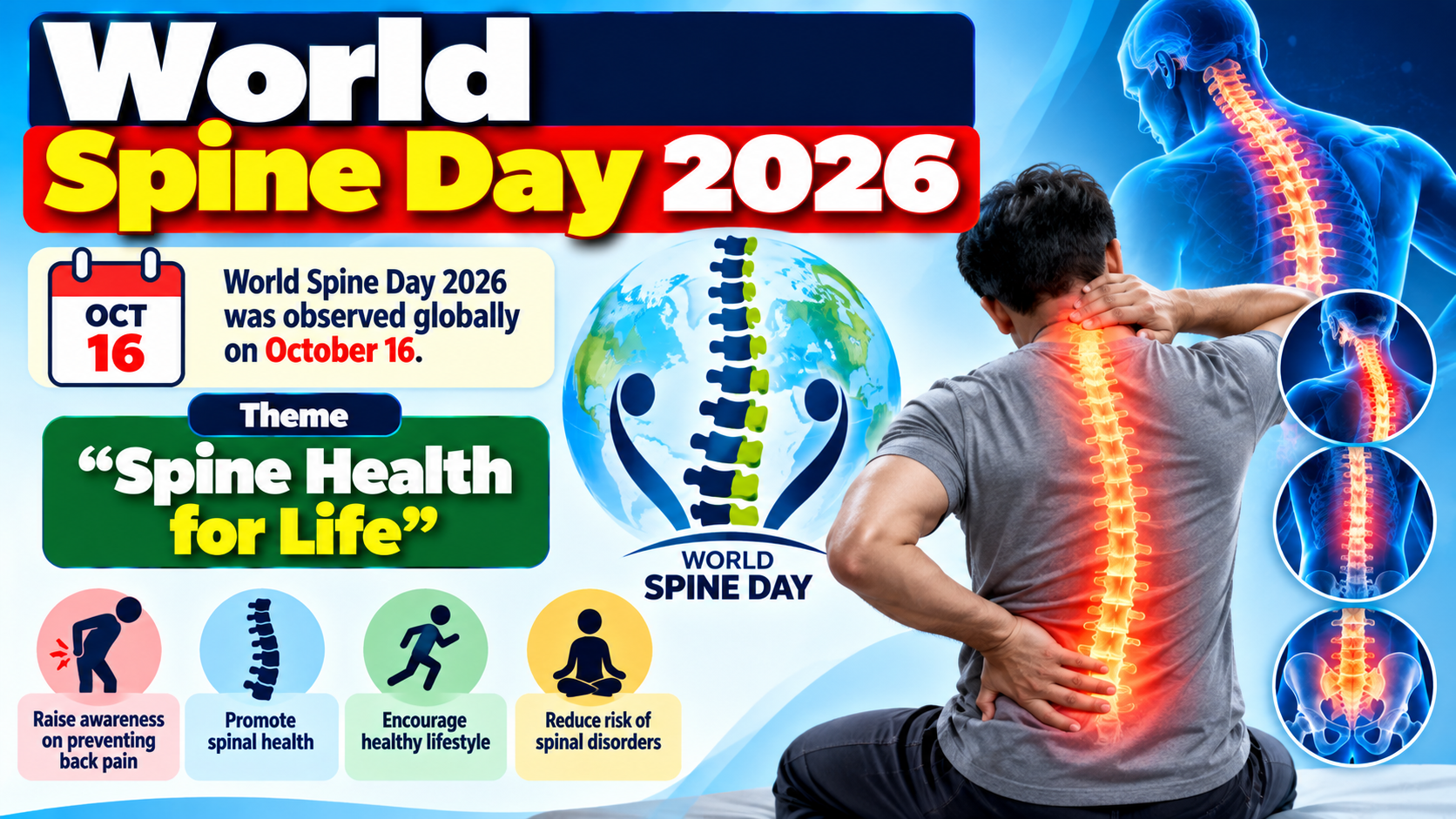 World Spine Day 2026 Observed Globally on October 16 Under Theme "Spine Health for Life"