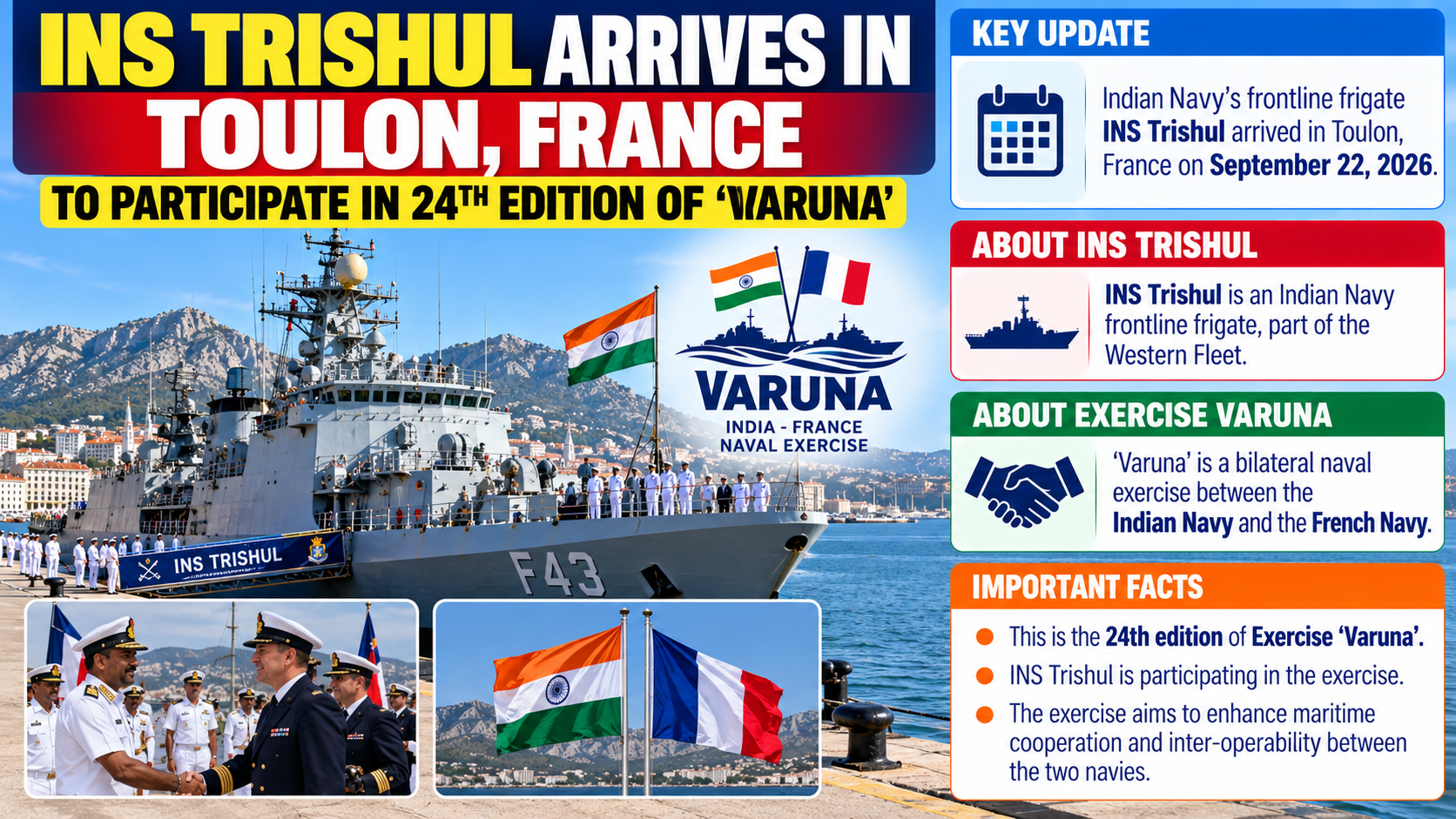INS Trishul Reaches Toulon for 24th Varuna Exercise