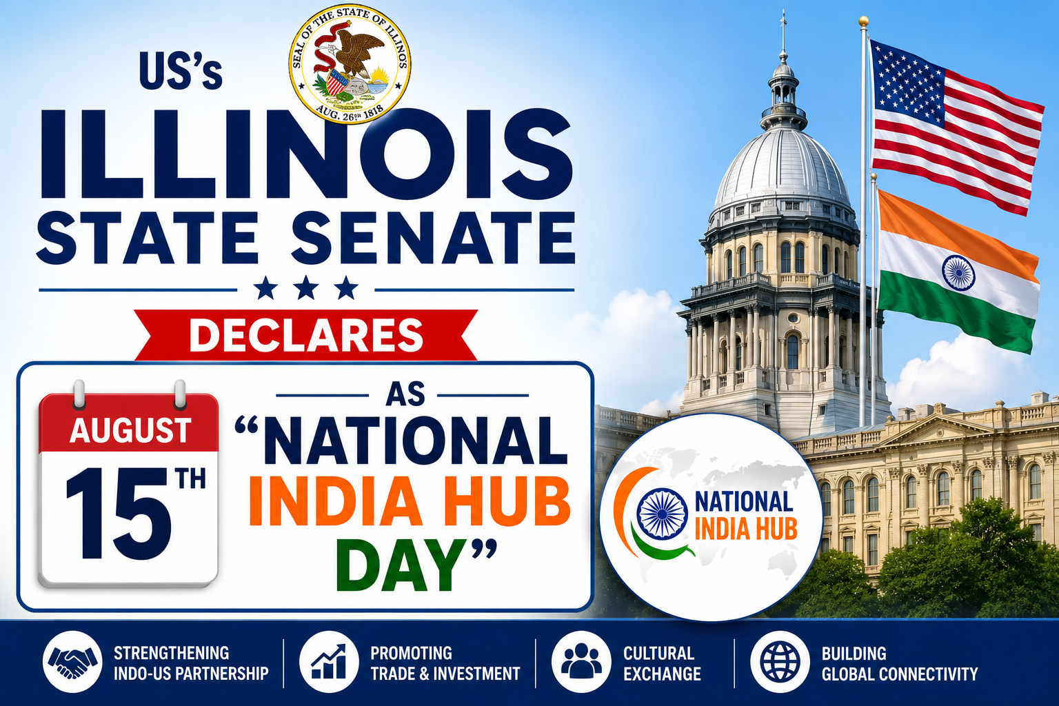 Illinois State Senate Declares August 15th as "National India Hub Day"