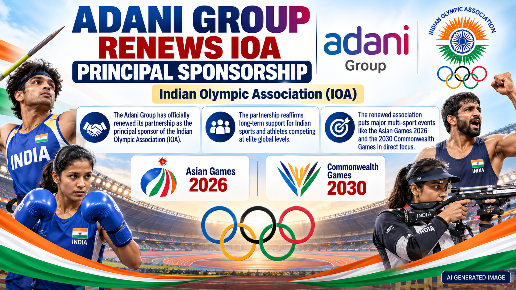 Adani Group Renews Partnership with IOA, with Asian Games 2026, CWG in 2030 in Focus