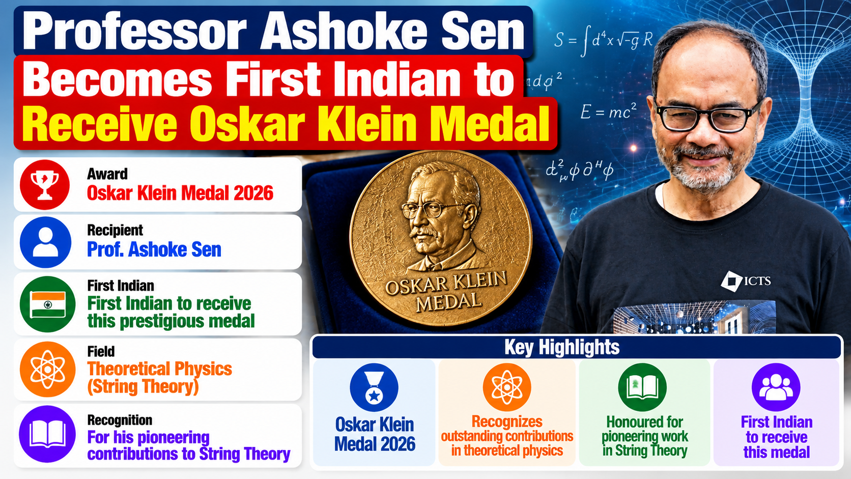 Prof Ashoke Sen Becomes First Indian to Get Oskar Klein Medal