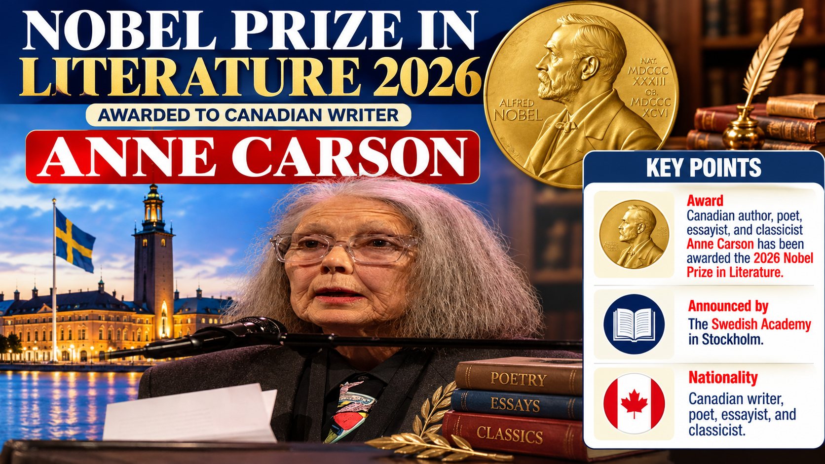 Canadian Author Anne Carson Awarded Nobel Prize in Literature 2026