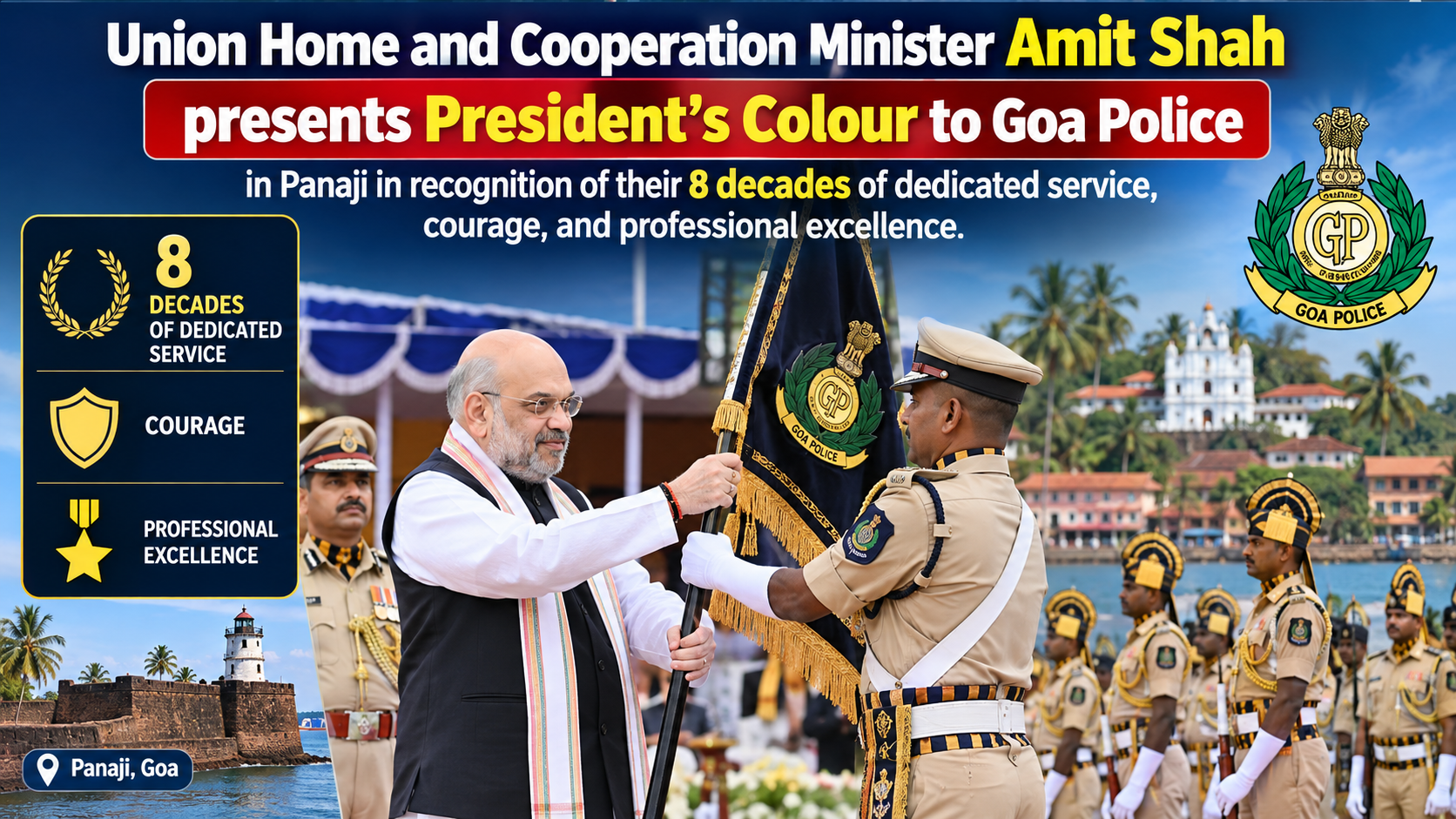 Union Home Minister Amit Shah Presents President's Colour to Goa Police in Panaji