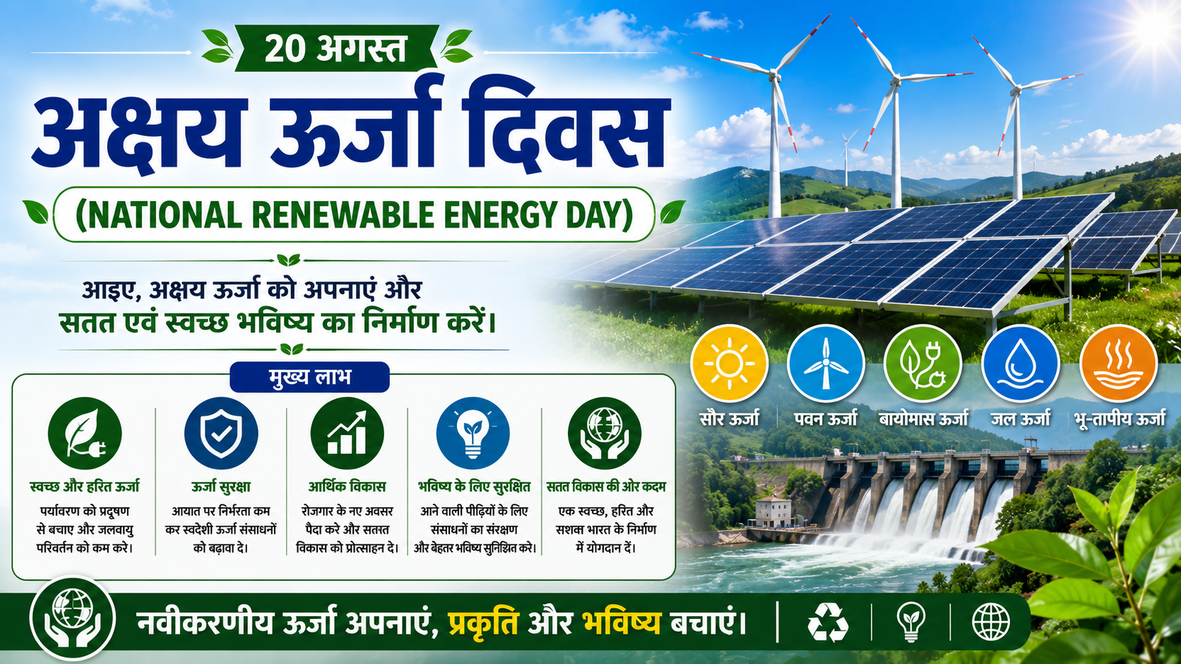 Indian Akshay Urja Day (National Renewable Energy Day): August 20