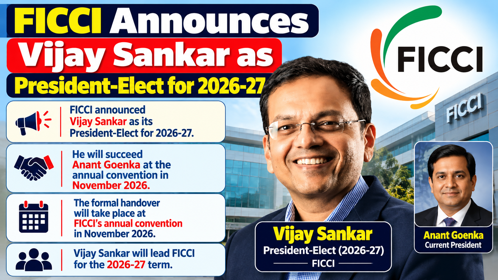 FICCI Appoints Vijay Sankar as President-Elect for the Year 2026-27
