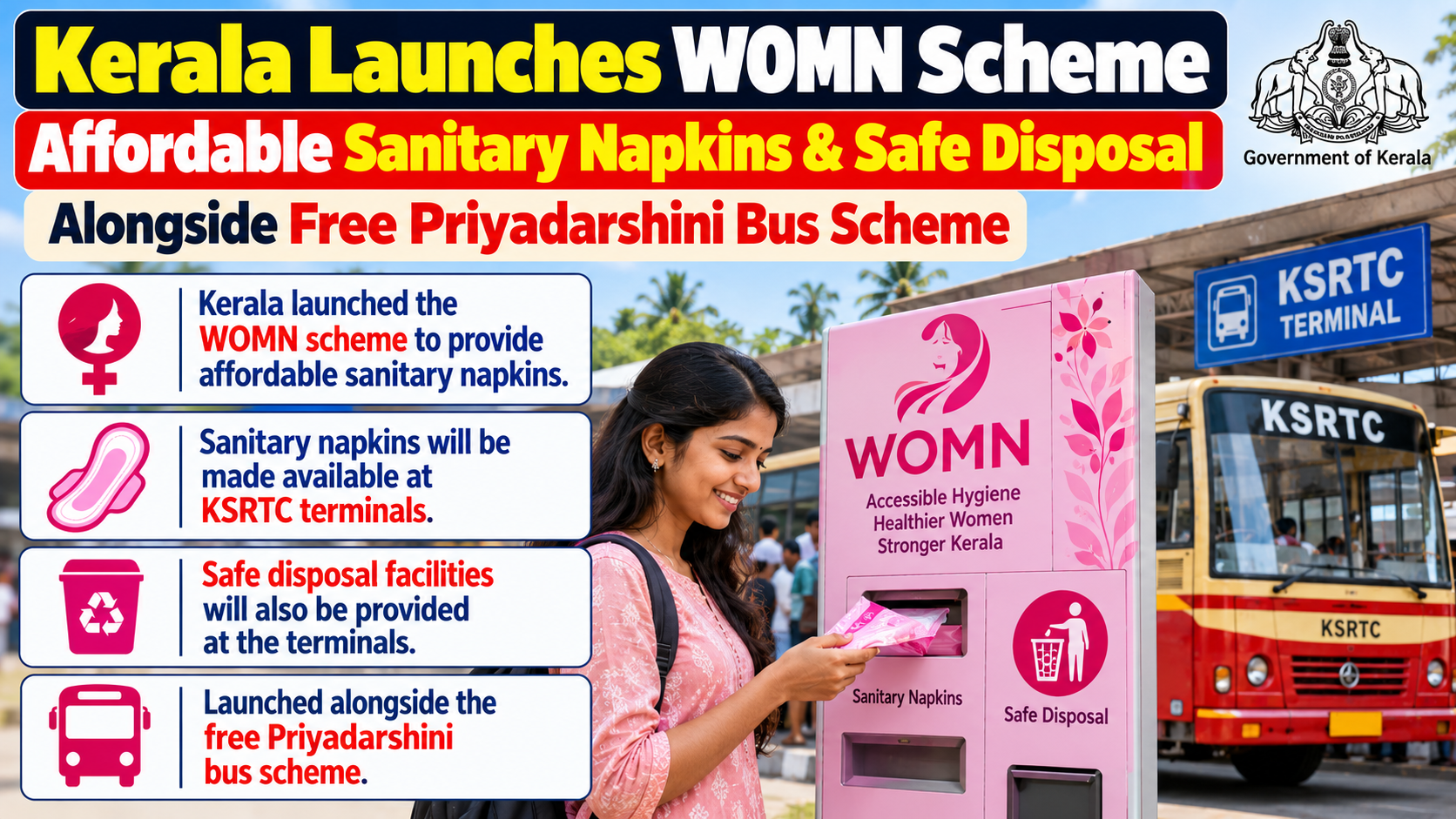 Kerala Govt Launches 'WOMN' Scheme to Boost Menstrual Hygiene and Transit Safety for Women