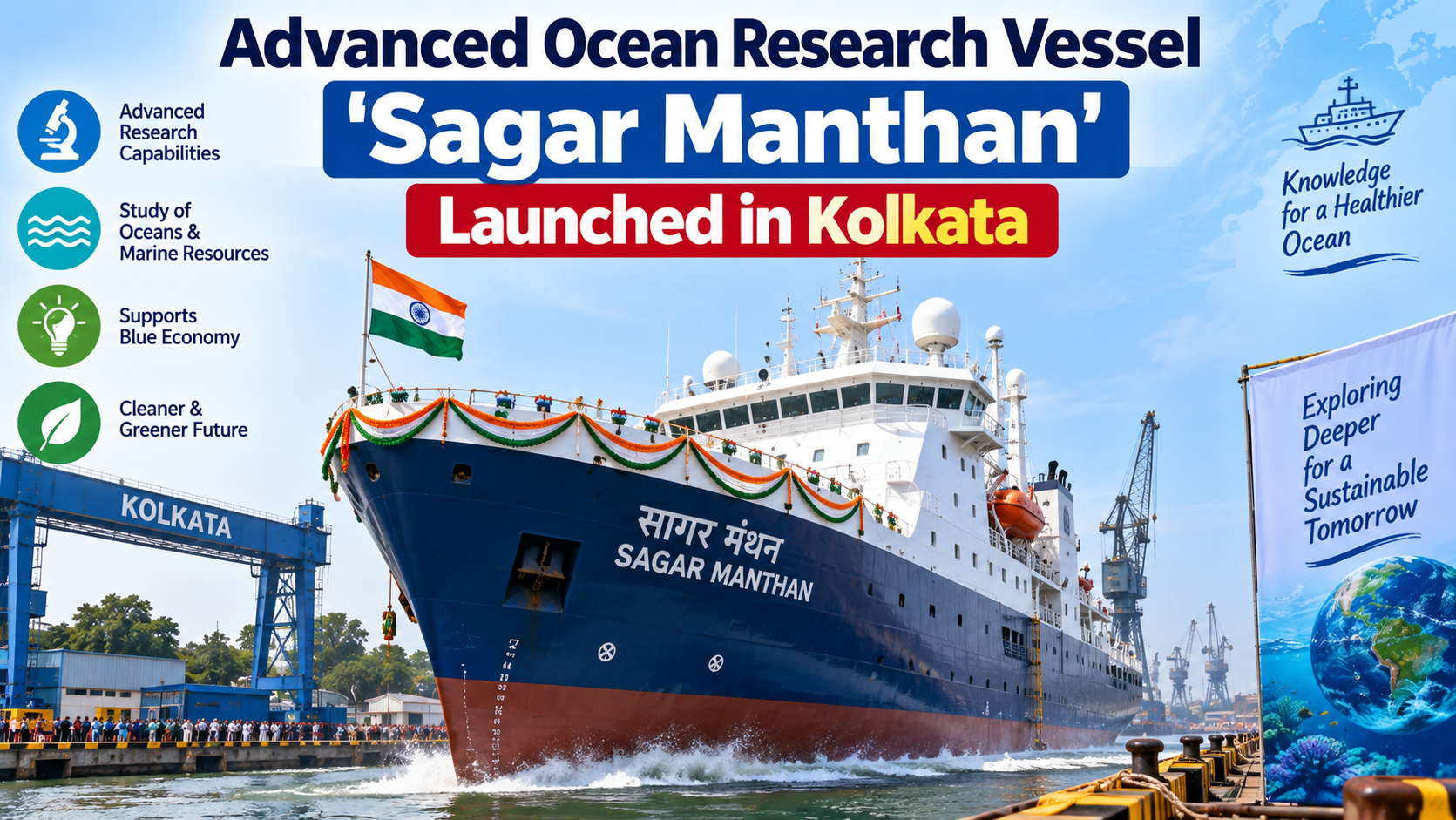 Advanced Ocean Research Vessel 'Sagar Manthan' Launched in Kolkata