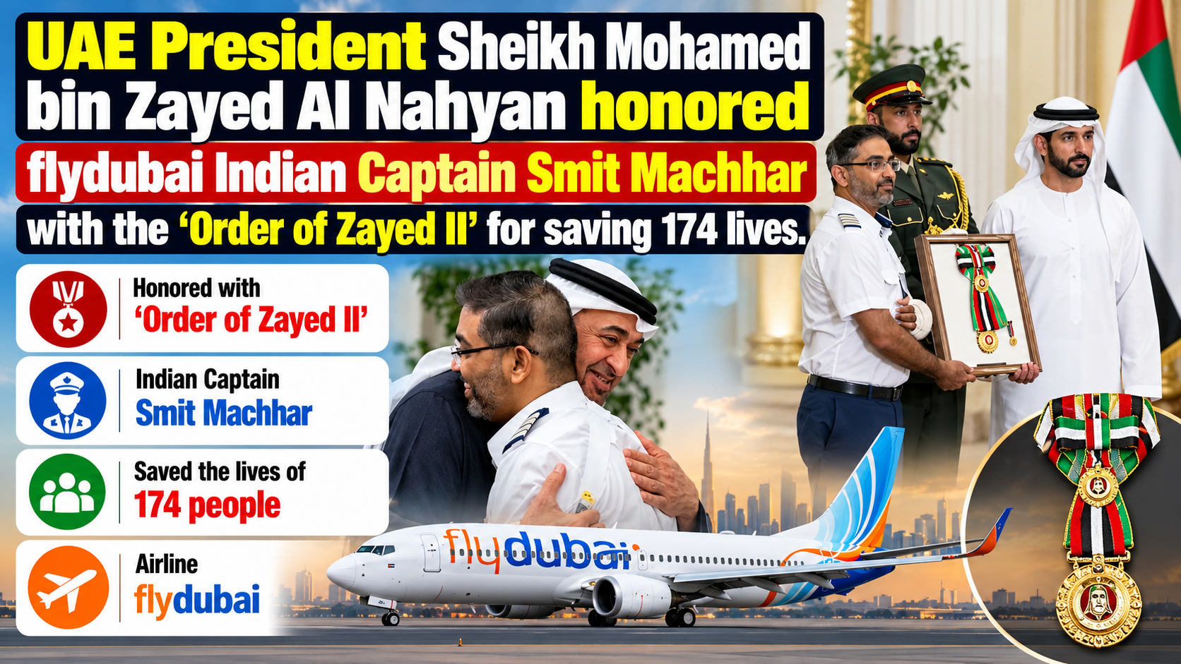 UAE President Honors flydubai Captain Smit Machhar with 'Order of Zayed II'