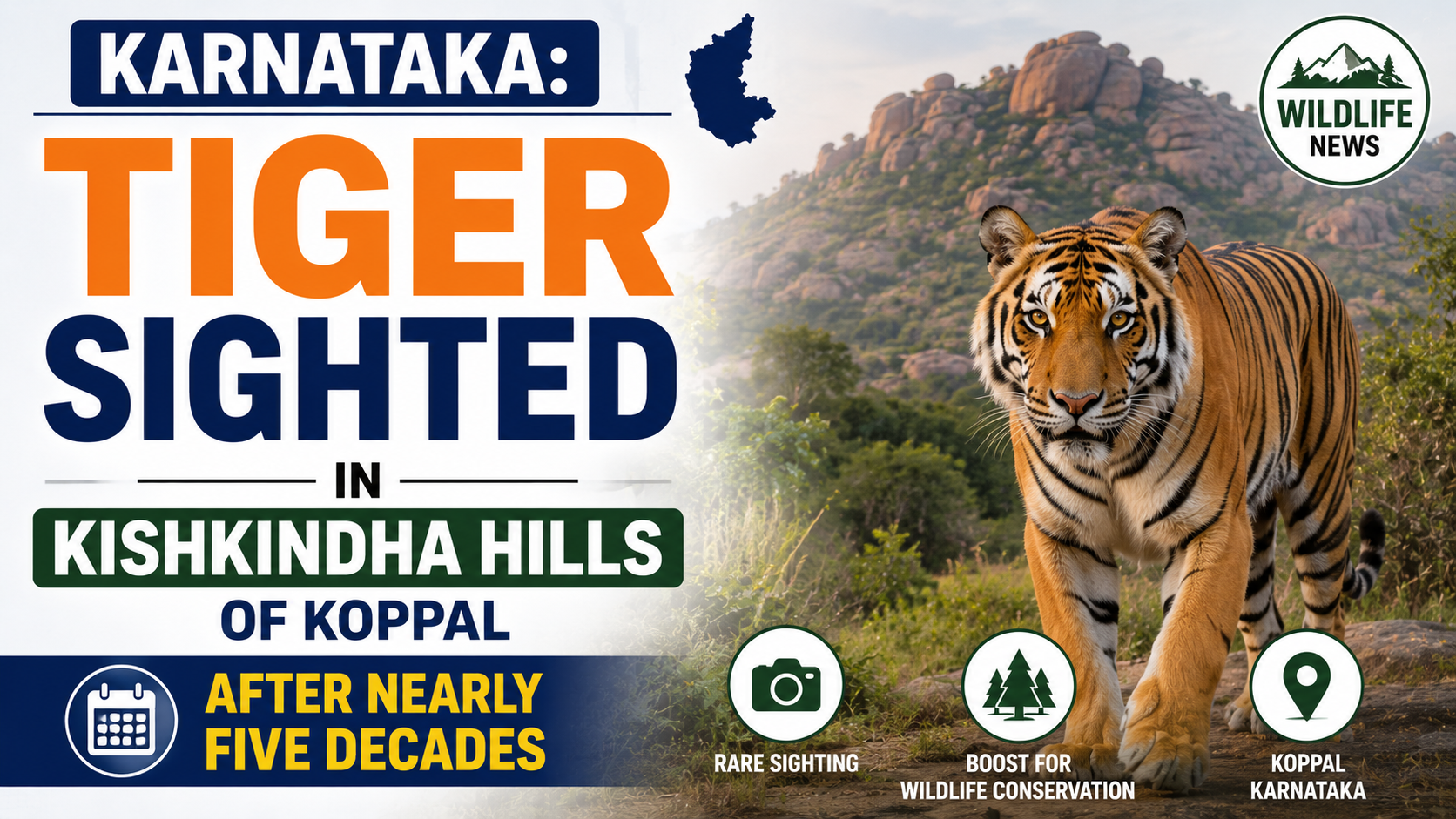 Karnataka: Tiger Sighted in Kishkindha Hills of Koppal After Nearly Five Decades