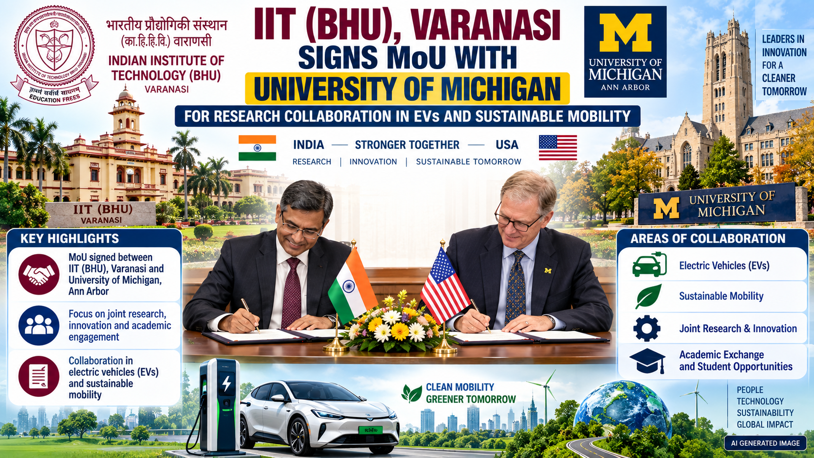 IIT (BHU) Varanasi, University of Michigan Sign MoU to Advance Electric Vehicle Research