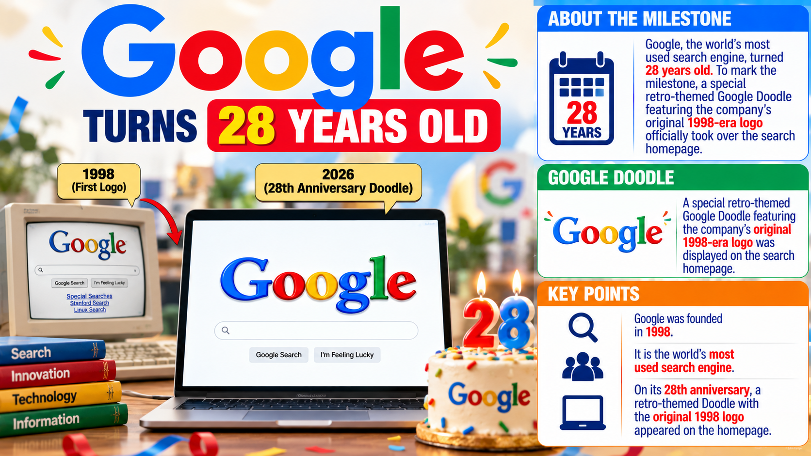 Google Turns 28: Tech Giant Marks Birthday with Retro-Themed Nostalgic Doodle