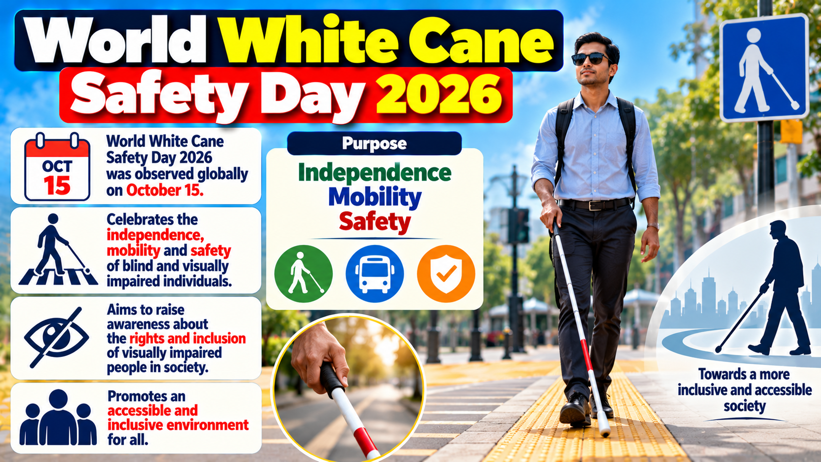 World White Cane Safety Day 2026 Observed Globally on October 15