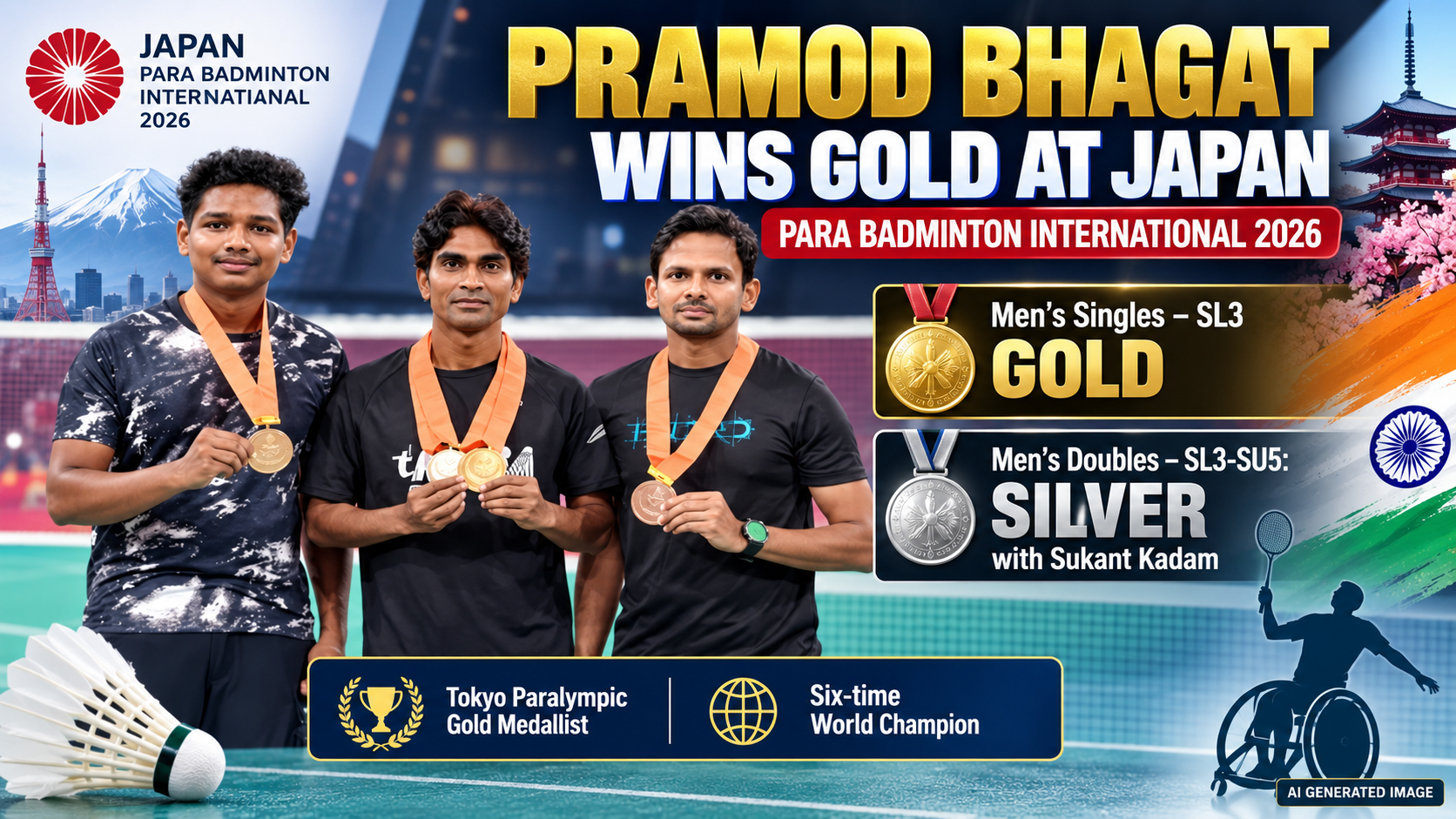 Japan Para Badminton International 2026: Pramod Bhagat Wins Gold & Silver